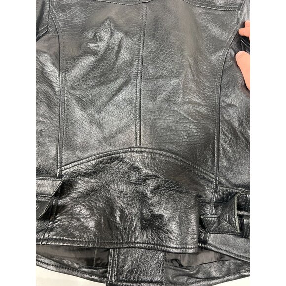 Mango Women XS Black Genuine Sheep Leather Full Zip Biker Moto Jacket - Picture 3 of 8